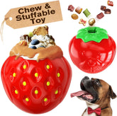 Dog Chew Strawberry Toy - Puppy Stuffable Freezable Toy - Filling Capabilities For Extended Play Time& Treat Food Dispensing Ball -  Erichment Toys - Durable & Indestructible